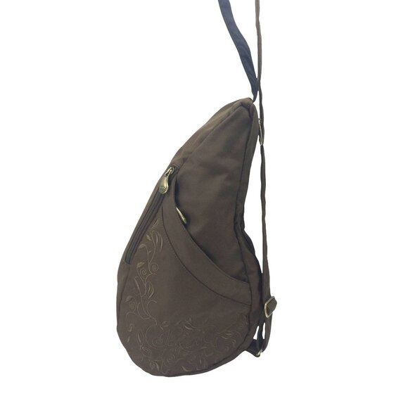 AMERIBAG Healthy Back Bag Embroidered Brown Shoulder Sling Backpack Womens USA - Picture 1 of 11